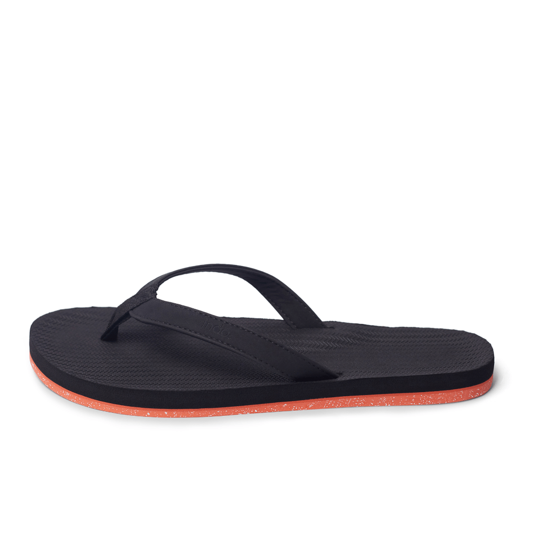 Women's Flip Flops Sneaker Sole - Black/Orange Sole - Indosole