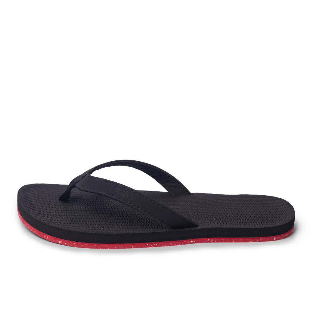 Women's Flip Flops Sneaker Sole - Black/Red Sole - Indosole