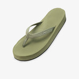 Indosole Women's Easy Living platform flip flop in matcha green — three-quarter view