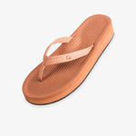 Indosole Women's Easy Living platform flip flop in rust orange — three-quarter view