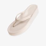 Indosole Women's Easy Living platform flip flop in sea salt cream — three-quarter view
