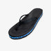 Indosole Women's Riversole flip flop in black with blue recycled shore sole — three-quarter view
