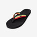 Indosole men's Easy Living flip flop in reggae colorway with green, yellow, and red stripes