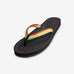 Indosole Women's Easy Living flip flop in rainbow with black sole, angled product shot