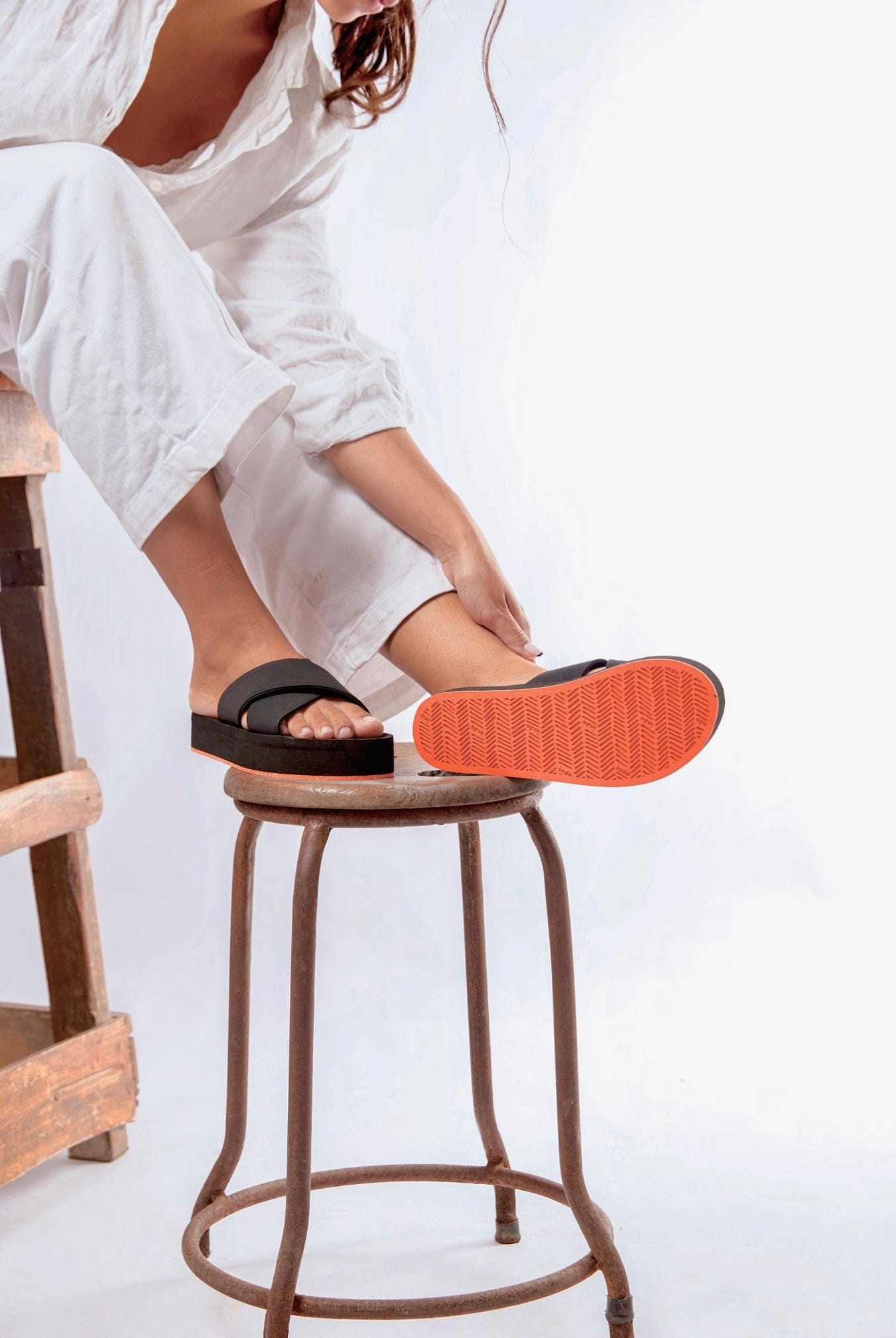 Women's Cross Platforms Sneaker Sole - Orange Sole/Black