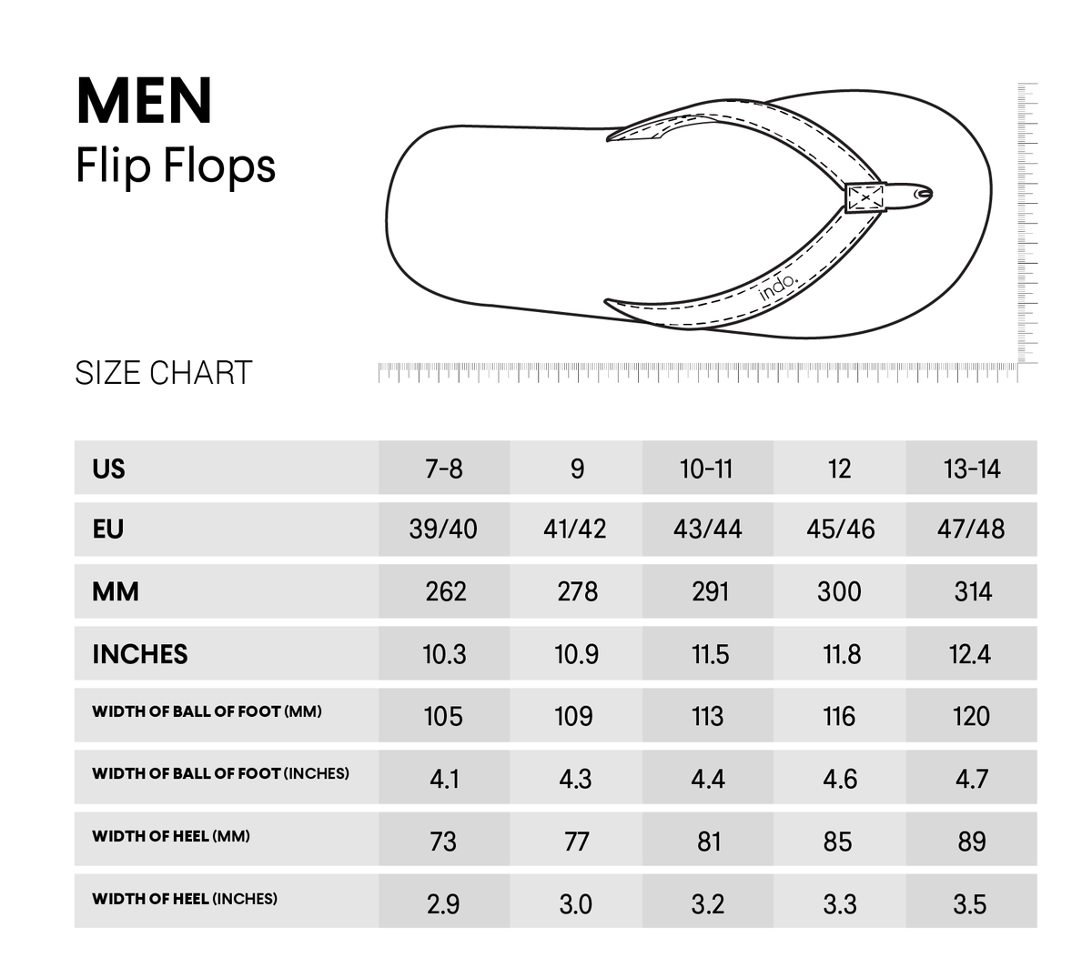 sandal size chart
