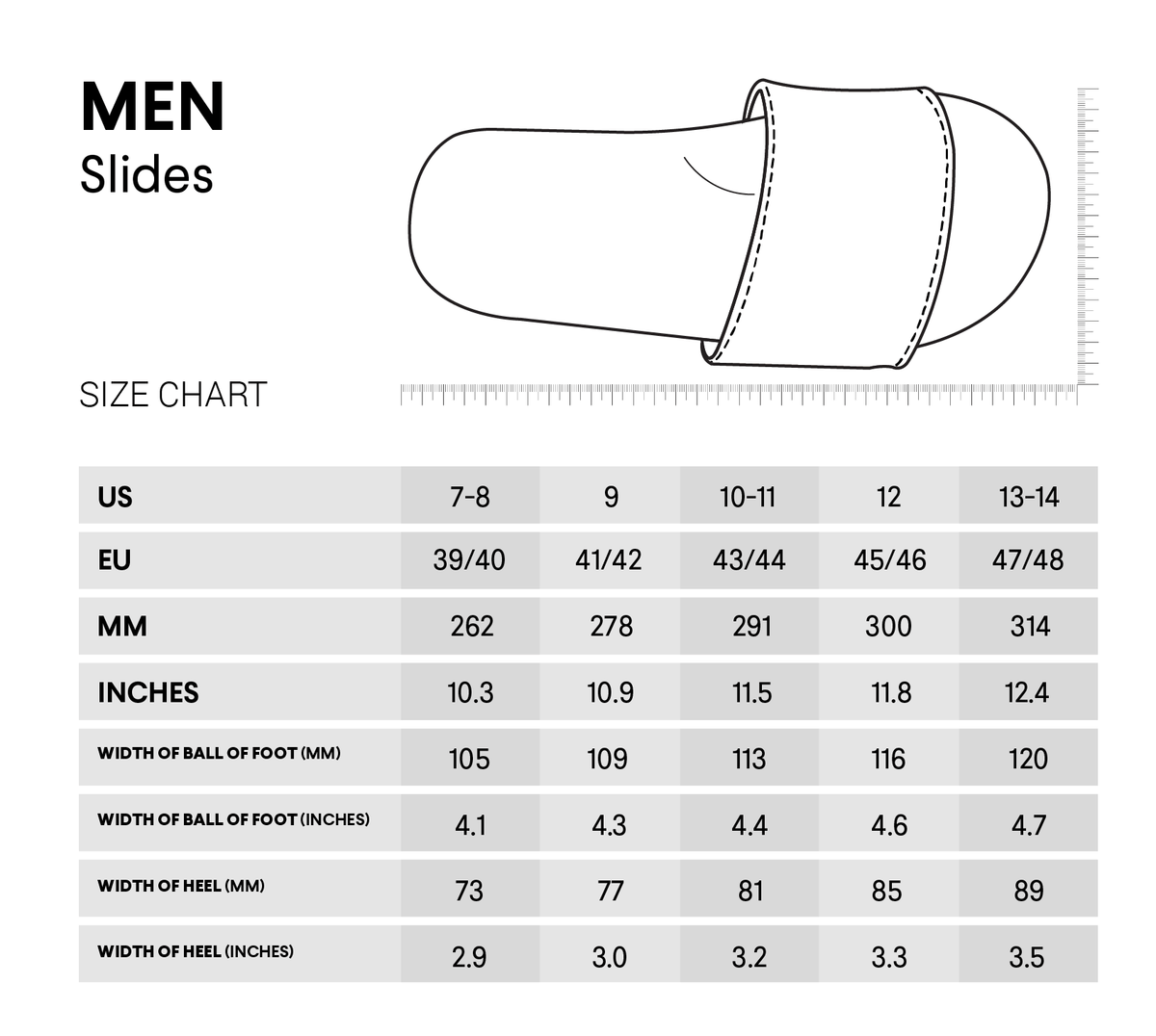 sandals men size chart