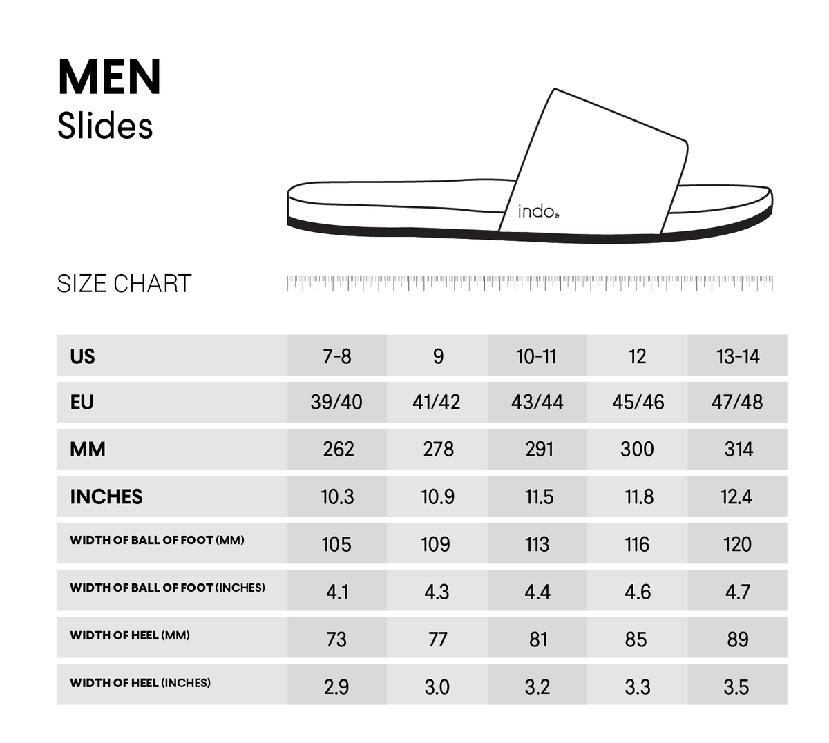 men size chart sandals