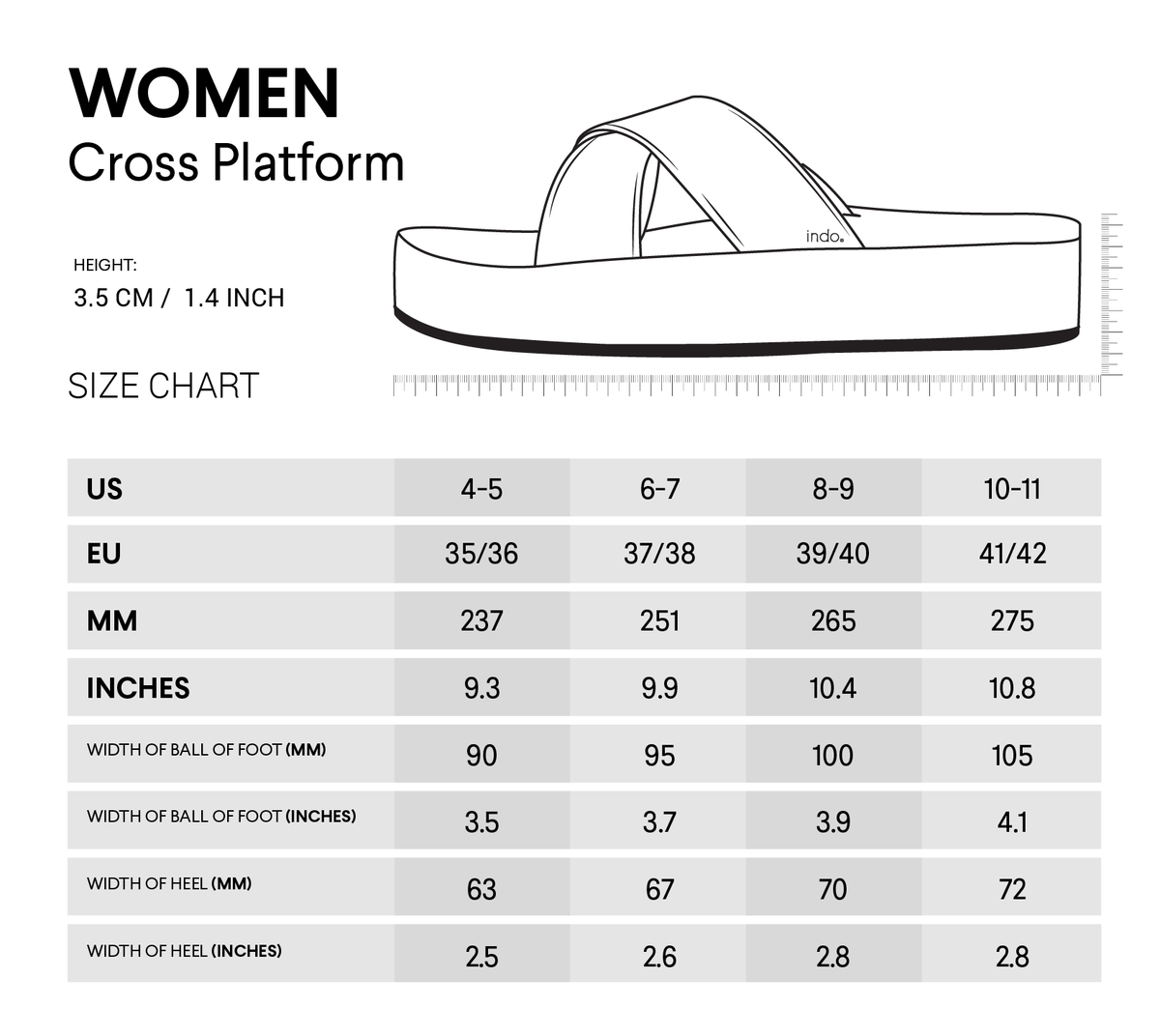 size chart sandal